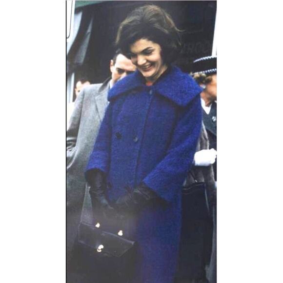 VINTAGE 60s Wool Coat Womens Large Royal Blue Boucle Mod Squad Twee‎ Jackie O - Picture 10 of 10